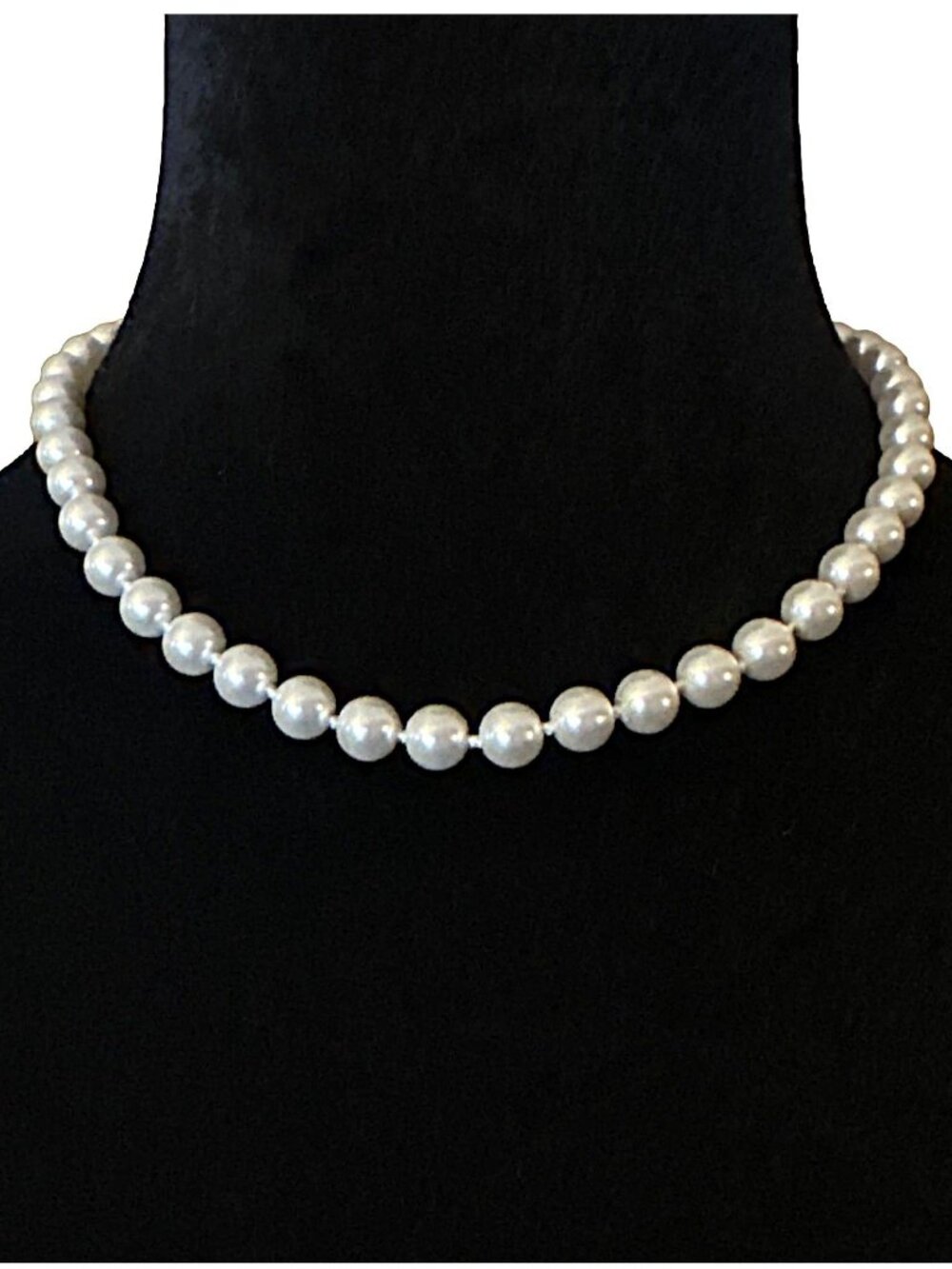 RMN Faux Pearl Necklace Adjustable Length White Hand Knotted
